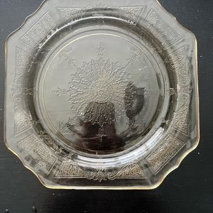 Yellow Square Depression Glass Plate GLOWS